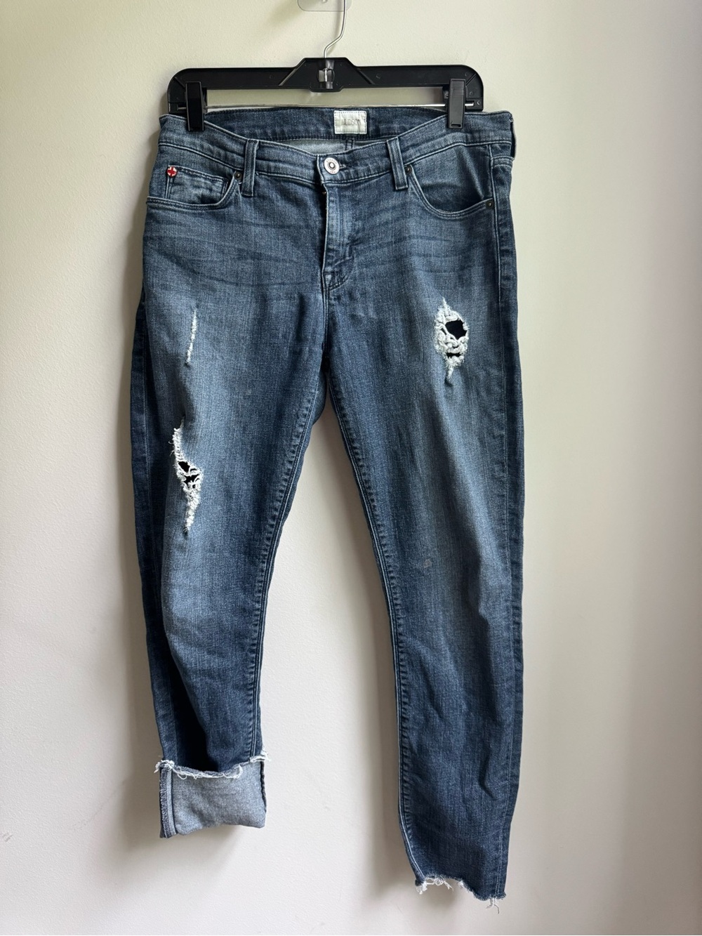 Hudson Jeans Distressed Dark Blue Boyfriend Jeans Minimal Classic